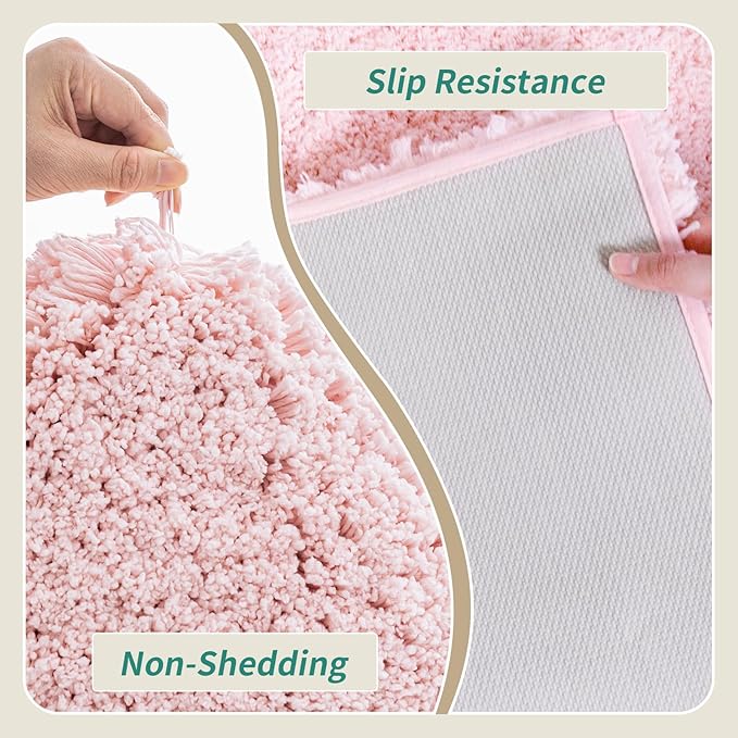 Bathroom Runner Rug 24x70 Pink Non Slip Fluffy Long Bath Mat for Bathroom Floor Washable Plush Luxury Bath Rug for Tub Absorbent Shower Sink Mat Bedside Rug