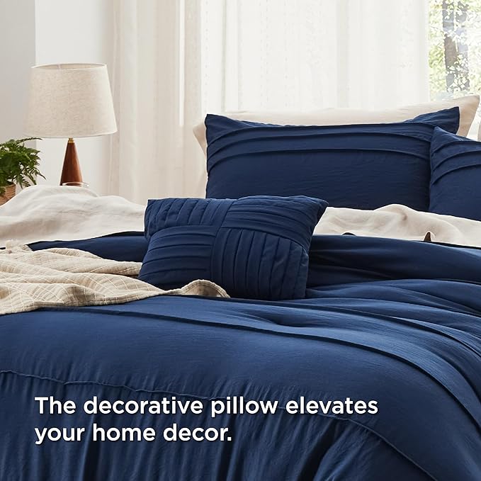 Bedsure Navy Blue California King Comforter Set - 4 Pieces Pinch Pleated Bed Set, Down Alternative Bedding Sets for All Season, Includes 1 Comforter, 2 Pillowcases, and 1 Decorative Pillow