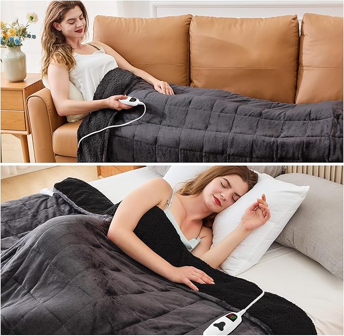 CYMULA Heated Weighted Blanket for Adults, Weighted Heated Blanket 50" x 60", 13lbs Sherpa Fleece Weighted Electric Blanket Soft Heating Blanket with 10 Heating Levels & 1-8 Hours Auto Off, Dark Grey