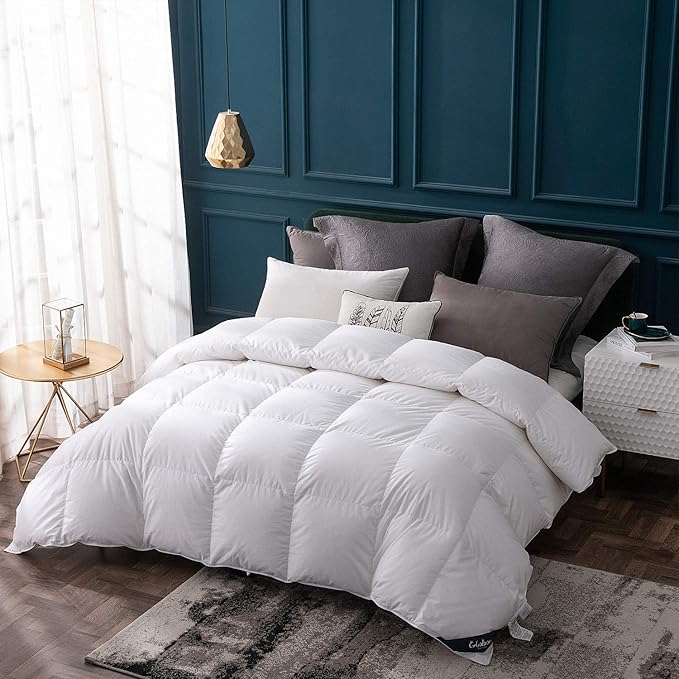 Globon Goose Down Comforter King Size All Season,400 Thread Count Ultra Soft Noiseless Shell,800 Fill Power, Medium Weight Duvet Insert with Corner Tabs, White