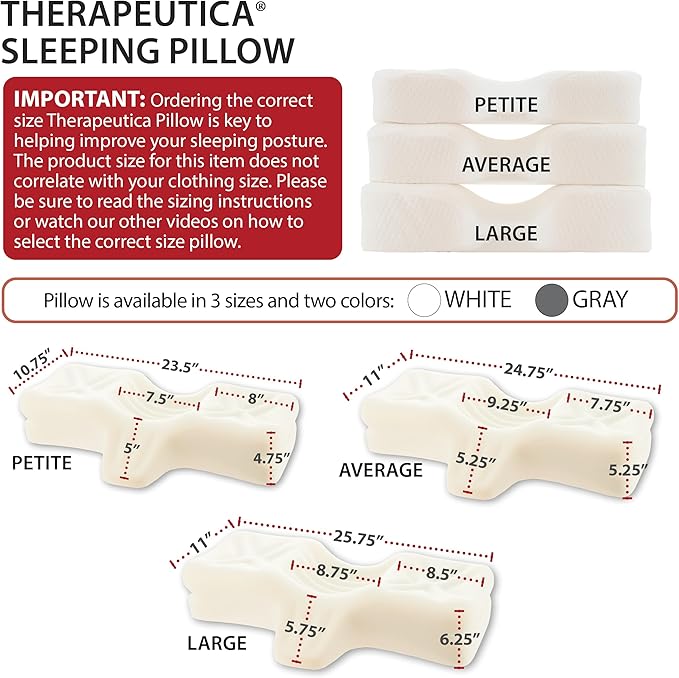 Therapeutica Lite Cervical Orthopedic Foam Pillow - Neck Support Pillow for Side & Back Sleepers - Ergonomic Pillow for Neck Support, Relief, & Spinal Alignment – Petite Size, Medium Firmness, Gray