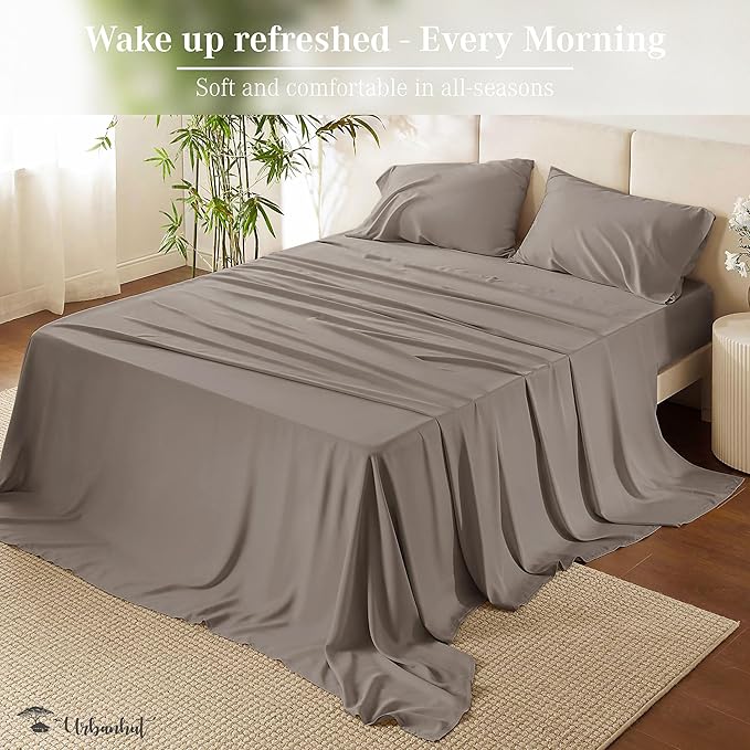 URBANHUT 1000 Thread Count Egyptian Cotton Sheets Full Size, Long Staple Soft & Breathable, 4 Pc Bed Sheet Sets, Luxury Hotel Sateen Sheets Fits 16" Deep Pocket - Dark Grey