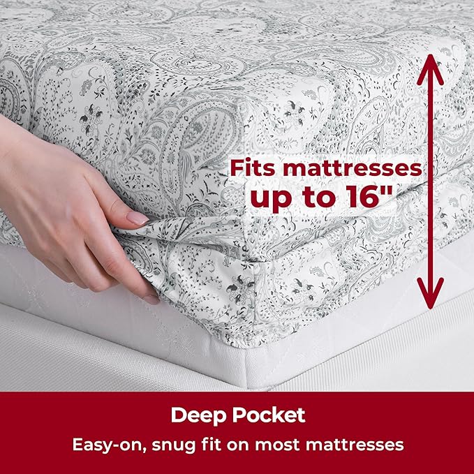 Mellanni Twin XL Sheets Set - 3 PC Iconic Collection Bedding - Hotel Luxury, Extra Soft, Cooling Bed Sheets - Wrinkle, Fade, Stain Resistant (Twin Extra Long, Paisley Gray)