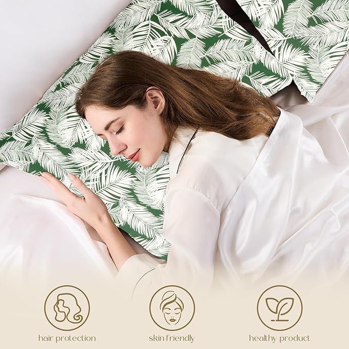 ZIMASILK 100% Pure Mulberry Silk Pillowcase for Hair and Skin Health,Both Sides 19 Momme Silk Floral Print,1pc (Standard 20''x26'',White Leaves)