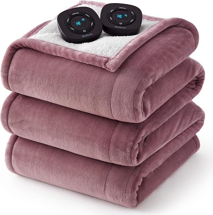 Bedsure Electric Blanket King Size - Dual Control Heated Blanket King Size, Fast Heating with 10 Time Settings & 10 Heat Settings, Warm Gift for Grandma (100x90 inches, Woodrose)