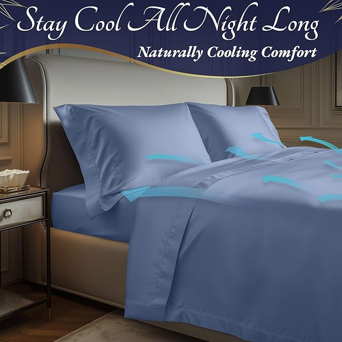 DECOLURE 100% Viscose Derived from Bamboo Sheets Full Size 4pcs - Ultra Soft & Luxuriously Cooling, 17" Deep Pocket, Double Stitching, Perfect for Hot Sleepers - Full Bed Sheets (Light Blue)