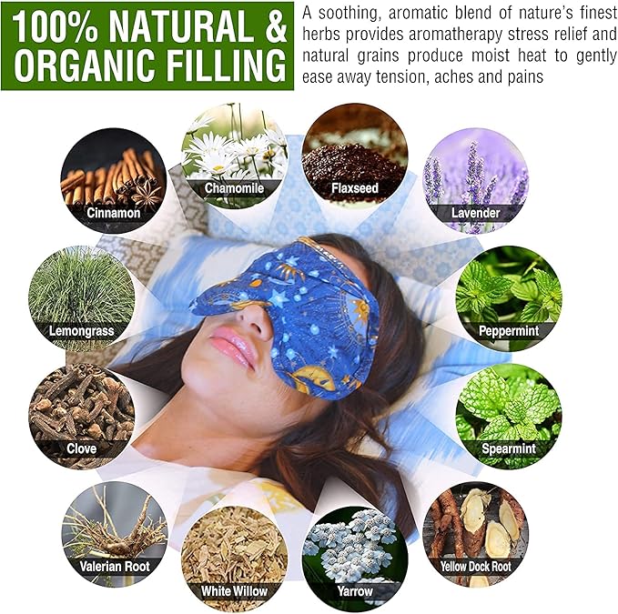 Nature's Approach - Basic Herb Pack Rice Heating Pad Microwavable Reusable Heat Pack with Herbal Aromatherapy Fill, Freezer and Microwave Safe for Hot and Cold Therapy, 2 Pack Nighttime Blue
