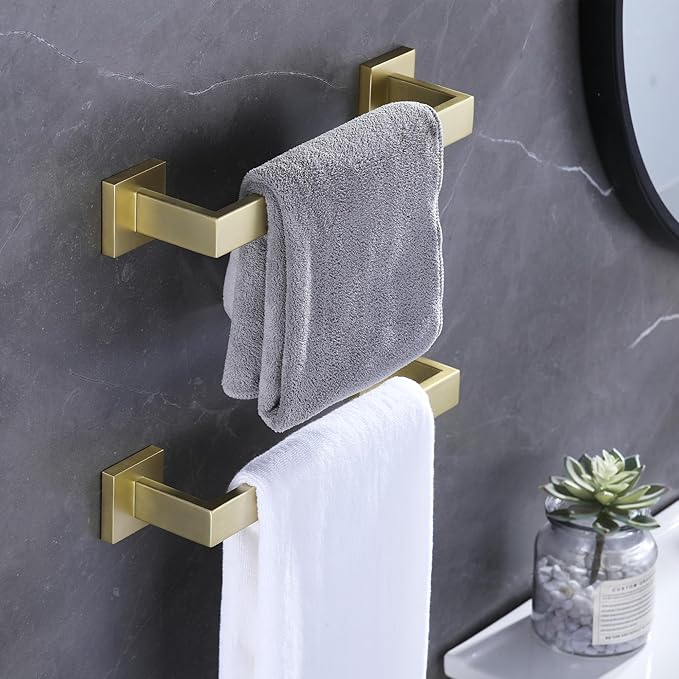 LANC 16-Inche Gold Towel Bars for Bathroom Wall Mounted Total-18 Brushed Gold Bath Towel Racks Stainless Steel Towel Rods for Kitchen Bathroom Hand Towel Holder Towel Hanger, A8804BG-4P1