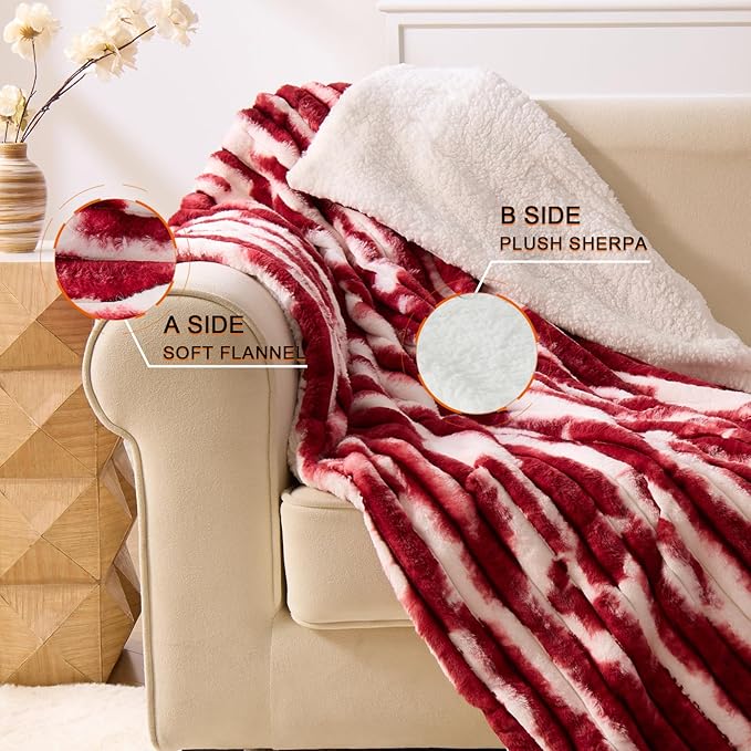 Heated Blanket Full - 72"x84" Fast Heating Bed Electric Blankets with 6 Heating Levels & 10 Hours Auto Off, Soft Ribbed Faux Fur Sherpa, Over-Heated Protection ETL, Red