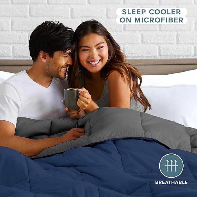 Bare Home Queen Comforter - Reversible Colors - Goose Down Alternative - Ultra-Soft - Premium 1800 Series - All Season Warmth - Bedding Comforter (Queen, Dark Blue/Grey)