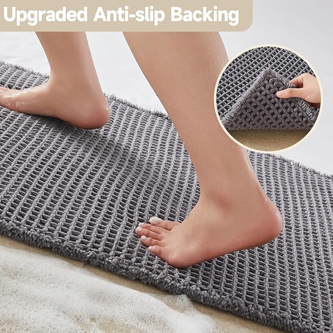 Waffle Runner Rug Bathroom, Long Boho Bathroom Rugs Non Slip Washable Super Absorbent Quick Dry Farmhouse Bath Decor, 60"x24" Grey