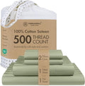Threadmill 500 Thread Count Full-Size Damask Stripe, 4 Pc Luxury Cotton Bedding Set, Breathable Sage Green Sheets with 16" Elasticized Deep Pocket, 2 Pillowcases & Free Tote Bag