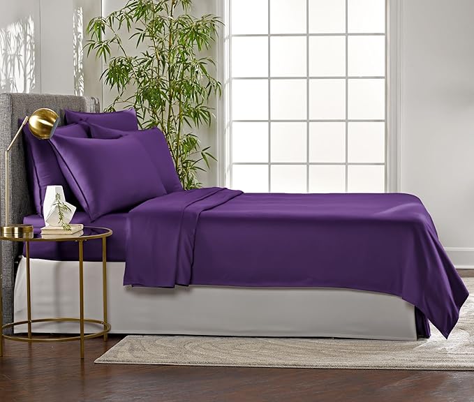 California King Sheets by Pure Bamboo, Genuine 100% Organic Viscose Derived from Bamboo Bed Sheet Set, Soft & Cooling, Double Stitching, Lifetime Quality Promise (California King, Purple)