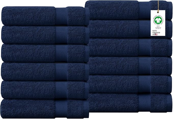 Delara 100% Organic Cotton Towels 650 GSM Plush Feather Touch Quick Dry Hand Towel, Pack of 12 GOTS Certified, Oeko-Tex Green Certified, Organic Cotton Hand Towel, 20"X30"