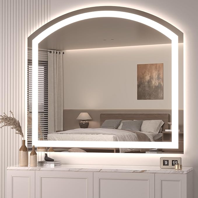 Hasipu 40x36 Inch LED Bathroom Mirror Arch Vanity Mirror with Lights Frontlit Smart Touch Sensor Dimmable 3 Colors Temperature Shatterproof Wall-Mounted Vanity Mirror Metal Frame