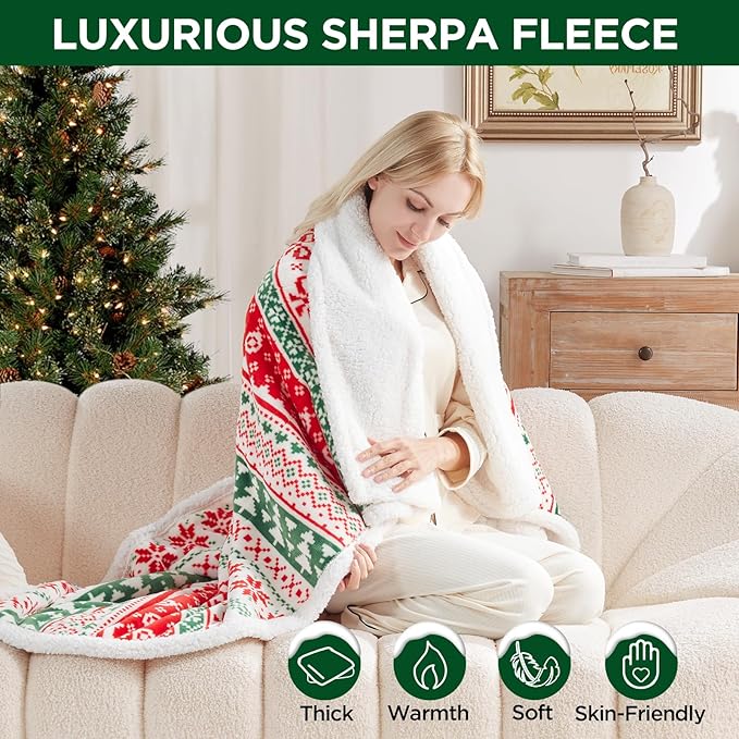 Westinghouse Heated Throw Blanket, Super Soft Flannel to Sherpa Electric Throw with 6 Heating Levels & 2-10 Hours Auto Off, Fast Heating & Overheat Protection, 50x60 Inch, Christmas Tree
