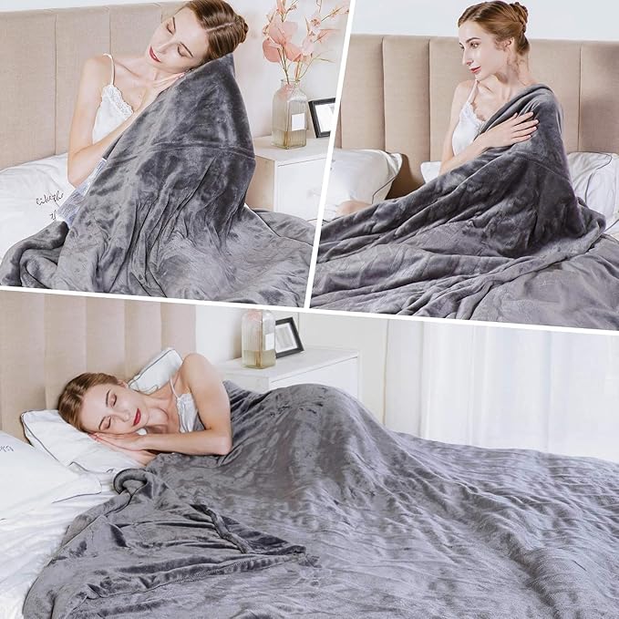 SUNVIVI Heated Electric Blanket Queen Size Dual Control, 10 Heat Settings, 12 Hours Auto Off, Machine Washable, ETL Certified, Overheating Protection, Grey, 84x90 Inch