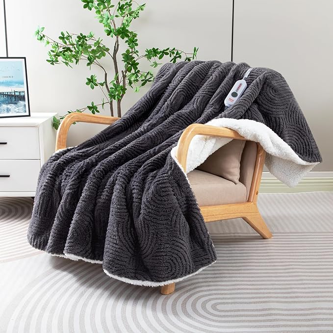 Heated Blanket Full Size - 72"x84" Cozy Soft Jacquard Heating Blanket with 4 Heat Levels & 10 Hours Auto-Off, Jacquard Fleece, Overheating Protection, Warm Gifts, Grey