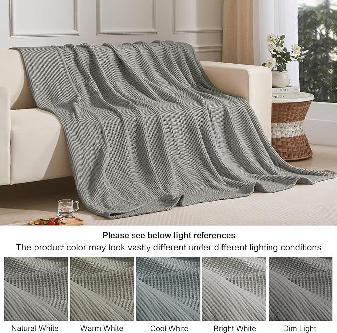 PHF 100% Cotton Waffle & Muslin Blanket Twin Size, Soft Breathable Luxury 400GSM Versatile Reversible Bedding for Bed, Great for Layering in Cold Weather, Home Decor Gift, 66" x 90", Frosted Grey