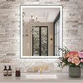 Amorho 28"x 36" LED Bathroom Mirror with Black Frame, Front Light and Backlit(Controlled Separately), Stepless Dimmable, Anti-Fog, Shatter-Proof, 3 Colors, Memory