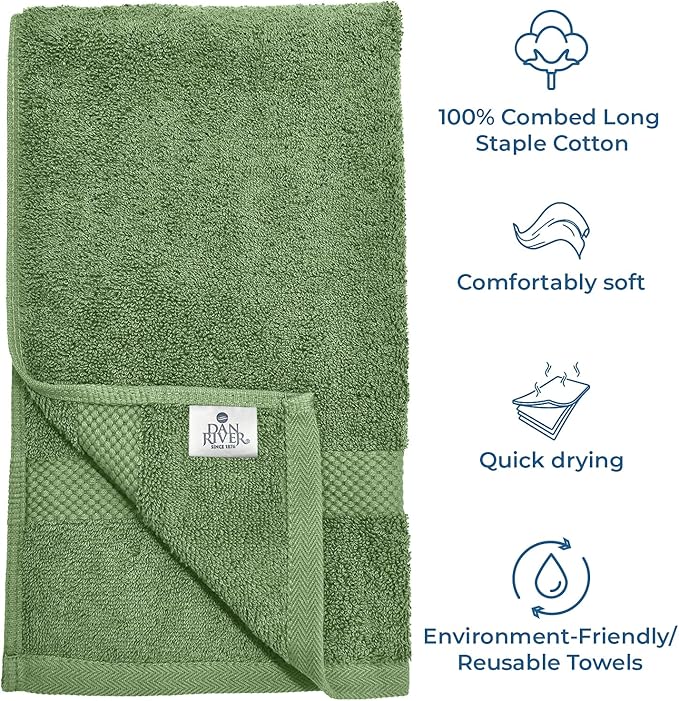 DAN RIVER Luxury Hand Towel – Soft, Absorbent, Quick-Drying, Premium Cotton Towel, Perfect for Everyday Use, 16x28 Inches - 550 GSM Sage Green