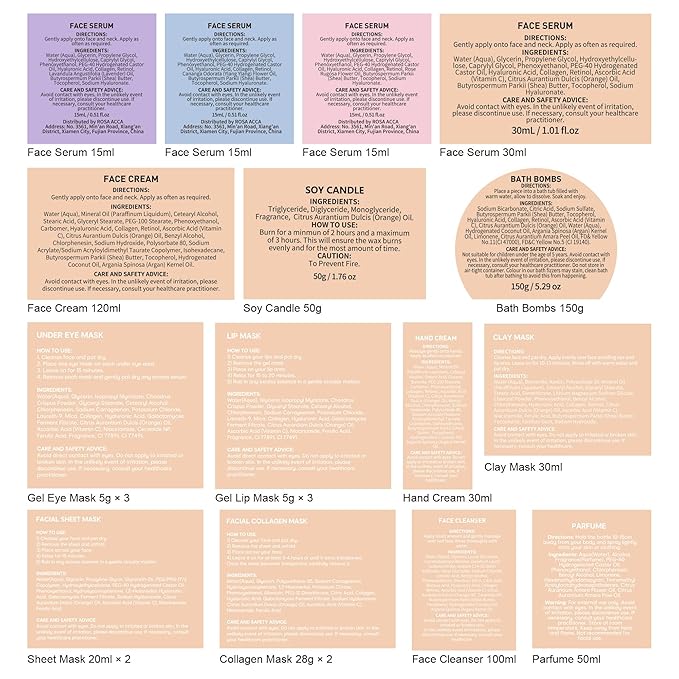 Christmas Gifts for Women, Orange 33 Pcs Facial Kit, Skin Care Gift Set, Self-Care Kit, Spa & Bath & Body Basket Gift, Beauty Bag Set, Collagen Gel Mask, Pampering Kit, Birthday Gift, Mother Day