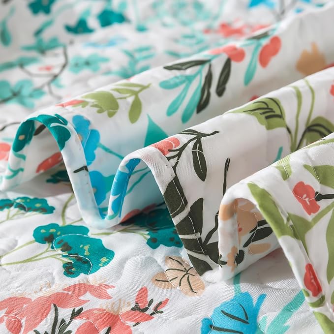 BEDIFANY Queen Size Quilt Bedding Set - Cotton Filling Lightweight Reversible Bedspread with Botanical Floral Pattern, Farmhouse Bed Coverlet for All Seasons, 3-Piece Set (90x98 Inches)