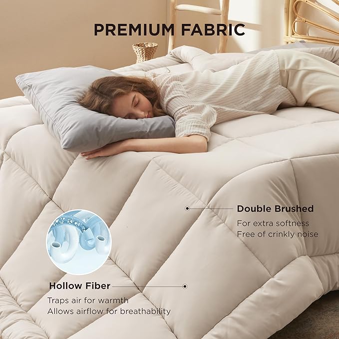 Bedsure Comforter Duvet Insert - Quilted Comforters Twin Size, All Season Duvet, GentleSoft Down Alternative Bedding, with 8 Tabs, Gifts for Women/Men, Linen, Twin 88 x 68 Inches