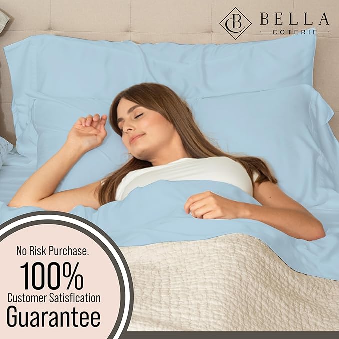 Bella Coterie Luxury Bamboo Viscose King Size Sheet Set | 100% Organically Grown | Ultra Soft | Cooling for Hot Sleepers | 18" Deep Pocket [Coastal Blue]