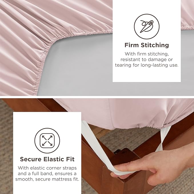 Bedsure Deep Pocket Twin Sheets Set - Fits Mattresses Up to 21 Inches Thick -3 Piece GentleSoft Bed Sheets, Moisture Wicking, Soft & Cooling Bedsheet & Pillowcases, Easy & Secure Fit, Blush Pink