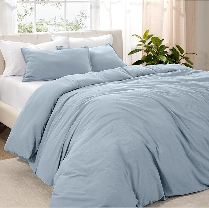 Bare Home Microfiber Duvet Cover Set - Ultra Soft Washed Microfiber - Oversized Queen Size - Linen-Like Look - Easy Care - Breathable Fabric - Our Softest Duvet Cover Set (Oversized Queen, Dusty Blue)