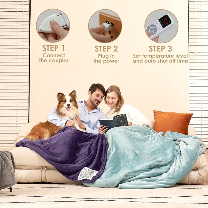 EHEYCIGA Heated Blanket Electric Blanket Twin - Heating Blanket with 9 Heating Levels & 10 Hours Auto Off, Soft Cozy Sherpa Washable Blanket with Fast Heating, 62 x 84 Inches