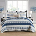 Homzard Twin Comforter- Blue Twin Bedding Sets, Plaid Striped Twin Quilt, Blue White Tan Quilt 100% Cotton, Farmhouse Comforter Bedspread 2 Pieces