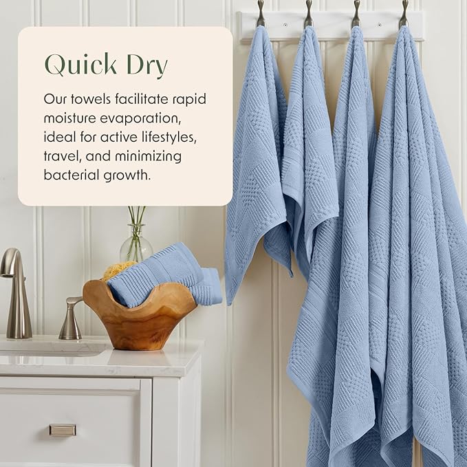 Springtree Home 100% Cotton Bathroom Towel Set | 6 Piece Set - Blue Towels | Geometric Textured Design | Absorbent & Quick-Dry | Oeko-TEX® Standard 100 Cotton | Myla Collection - Blue Cashmere