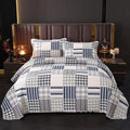 vctops Cotton Quilted Patchwork Quilt Set Queen Size Farmhouse Blue Plaid Bedspreads Coverlet 3 Pieces Summer Lightweight 1 Quilt and 2 Pillow Shams for All Season (Plaid B,Queen)