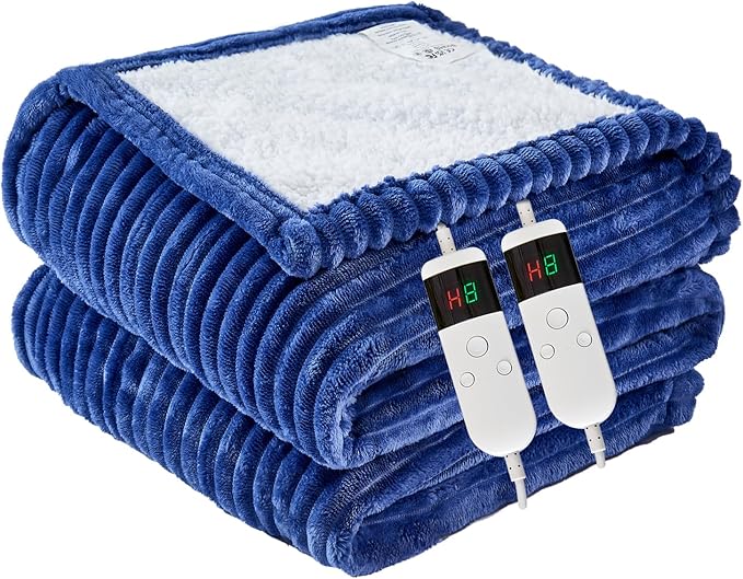 Heated Blanket Electric King, Soft Flannel Heating Blanket with 8 Hours Auto Off 10 Fast Heating Levels Machine Washable Sherpa Heated Blanket with Overheating Protection