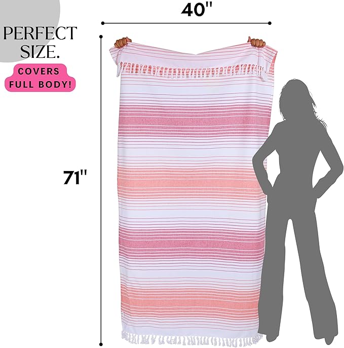 Native Fab Turkish Stripe Beach Towels - Set of 6-40x71 inches 100% Cotton Quick Dry Lightweight Thin Sand Free - Oversized Peshtemal Towel for Adults, Travel, Bath, Spa, Camp - Red Orange
