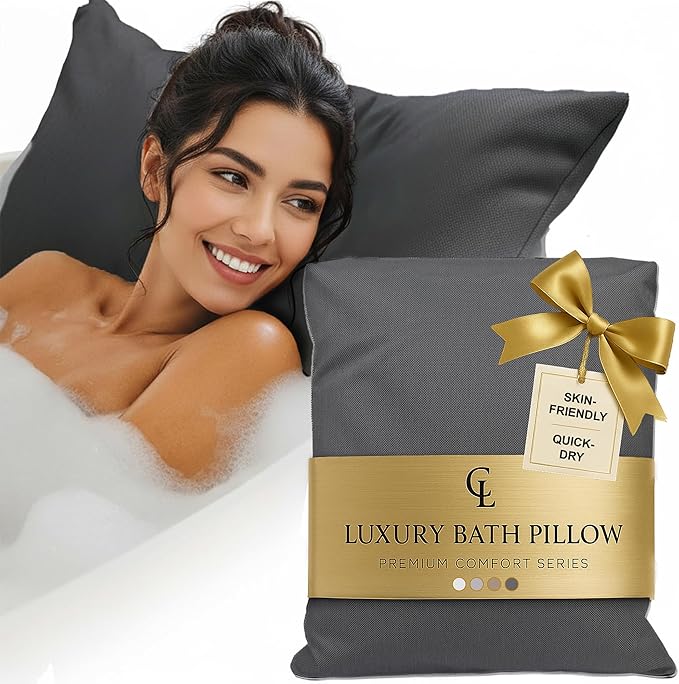 Luxury Bath Pillow for Tub - Thick and Comfortable Bathtub Pillow Support for Head and Neck and Back - Washable Quick-Drying Bath Pillows - Bath Cushion for Home Spa - Fits Any Bathtub - Dark Gray