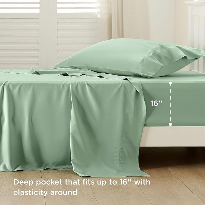 Bedsure Cooling Sheets Twin XL, Rayon Derived from Bamboo, Breathable & Soft Twin XL Sheet Sets, Deep Pocket Up to 16 Inches, Hotel Luxury Silky Dorm Bedding for Hot Sleepers, Sage Green
