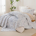 Lady Ann Oversized King Quilt Bedspreads 128x120,Cotton Blue and White Floral & Leaves Pattern California King Size Quilt Bedding Set Extra Large Lightweight Quilted Bedding Coverlet Set 3Pcs