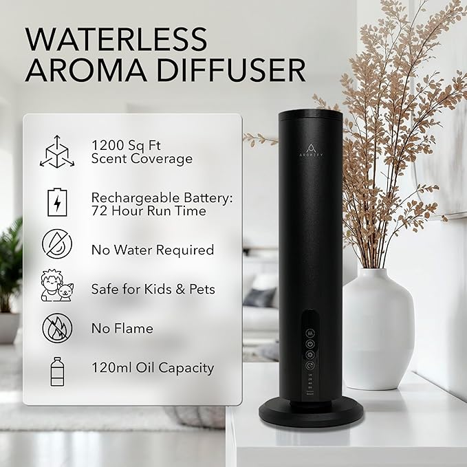 Breeze Diffuser for Home, Office & Spa, Scent Diffuser with Timing Controls, Wireless, Bluetooth Enabled, Safe for Pets & Kids, 1200 Sq Ft Coverage, No Residue, Black (Oil Sold Separately