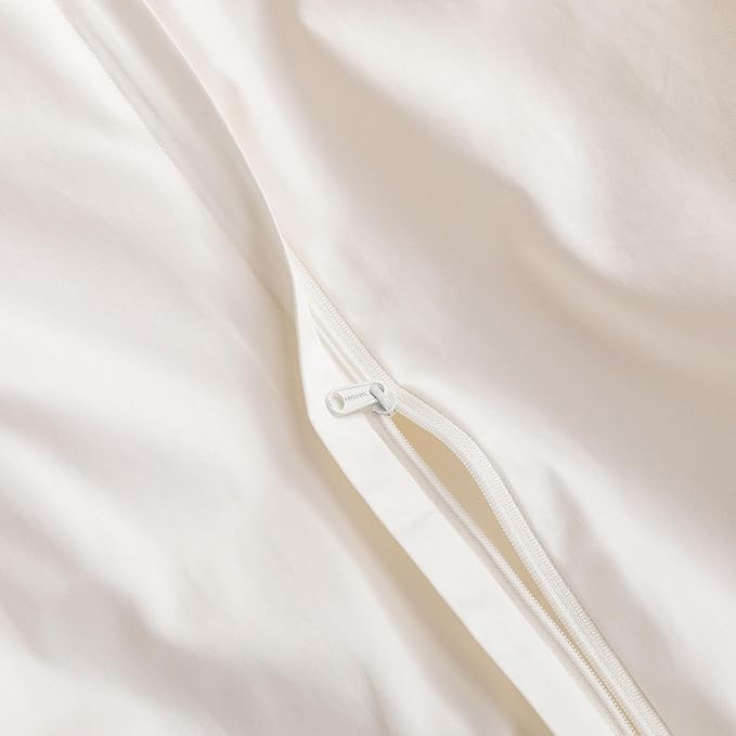 MooMee Duvet Cover Set 100% Extra Long Staple Cotton 600 Thread Count Silky Sateen Smooth Luxury Soft Breathable Durable Hotel Quality Bedding, 3 Pieces (Creamy White, Super King 108"x98")