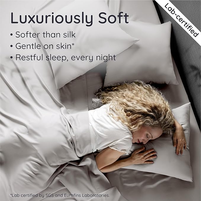 Bambaw 100% Viscose Derived from Bamboo Queen Size 6 Piece Sheet Set - Cooling Bed Sheets, Deep Pocket Queen Sheets, Fits Up to 16'' Mattresses (Moonlight Gray)