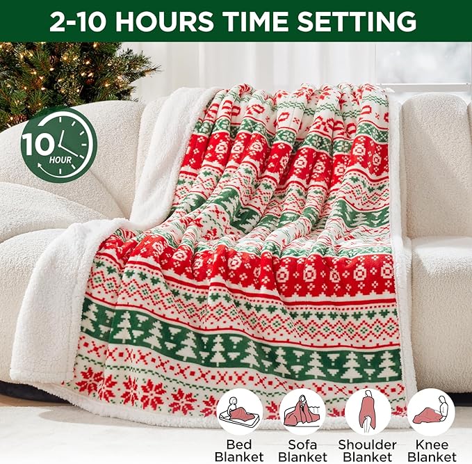 Westinghouse Heated Throw Blanket, Super Soft Flannel to Sherpa Electric Throw with 6 Heating Levels & 2-10 Hours Auto Off, Fast Heating & Overheat Protection, 50x60 Inch, Christmas Tree