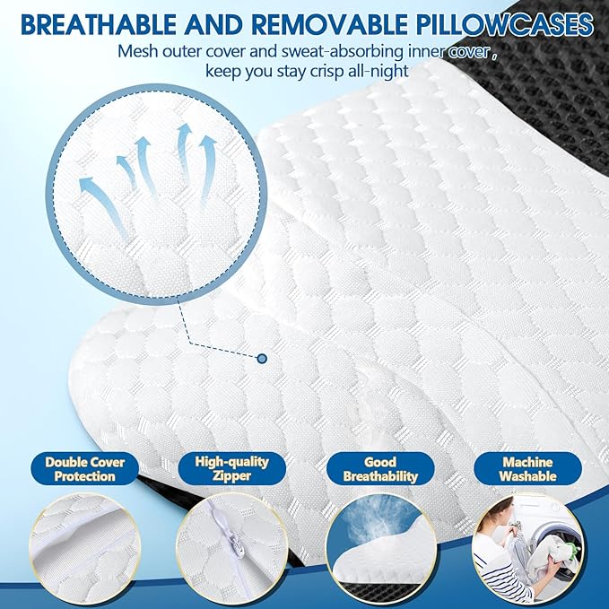 Cervical Neck Pillow for Pain Relief Sleeping, Contour Memory Foam Pillow, Ergonomic Side Sleeper Pillow for Adults, Orthopedic Neck Support Pillow for Back Stomach Sleepers-King Size