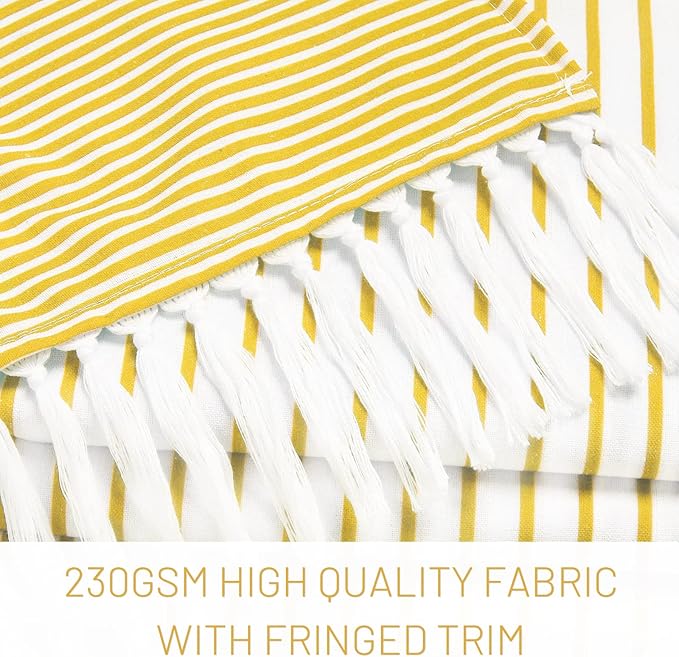 Awellife Boho Yellow Shower Curtain for Bathroom Farmhouse Cotton Stripe Tassel Shower Curtain Natural Texture 72" L x 60" W