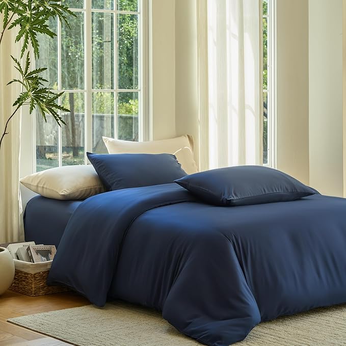 DOZ Duvet Cover Set, 100% Viscose derived from Bamboo, Organically Grown, Buttery Soft, Cooling Duvet Covers, High GSM, 1 Duvet Cover and 1 Pillowcase, 70"x90" (Sapphire, Twin/Twin XL)