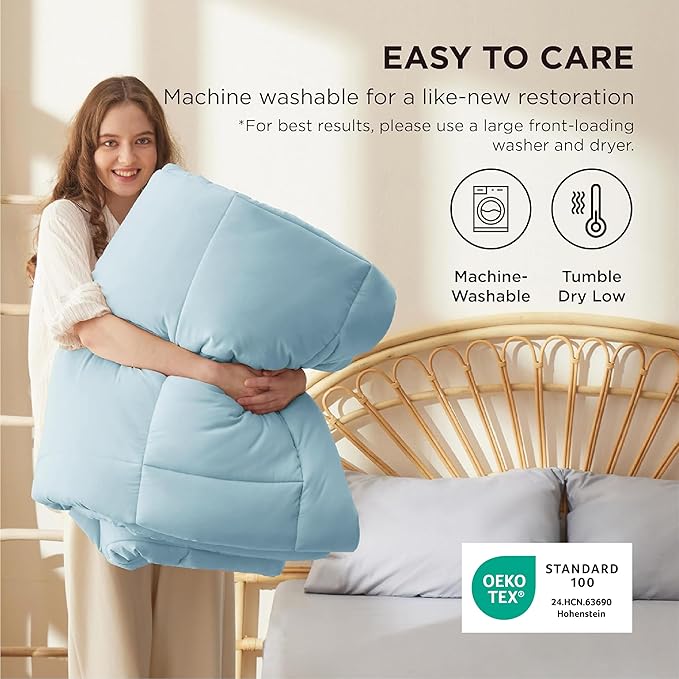Bedsure Comforter Duvet Insert - Quilted Comforters Oversize Queen, All Season Duvet, GentleSoft Down Alternative Bedding, with 8 Tabs, Gifts for Women/Men, Light Spa Blue, Oversize Queen 98x98Inches