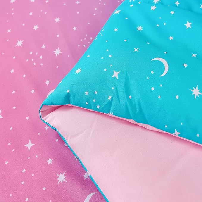 URBONUR 6 Pcs Gradient Comforter Set for Girls Twin Size Pink Purple Blue Colorful Moon Star Rainbow Comforter Bed in A Bag, Soft & Lightweight Kids Teen Bedding Set