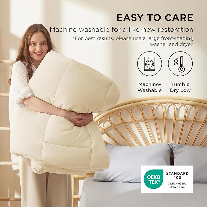 Bedsure Comforter Duvet Insert - Quilted Comforters Oversized King, All Season Duvet, GentleSoft Down Alternative Bedding, with 8 Tabs, Gifts for Women/Men, Cream,Oversized King 116 x 98 Inches